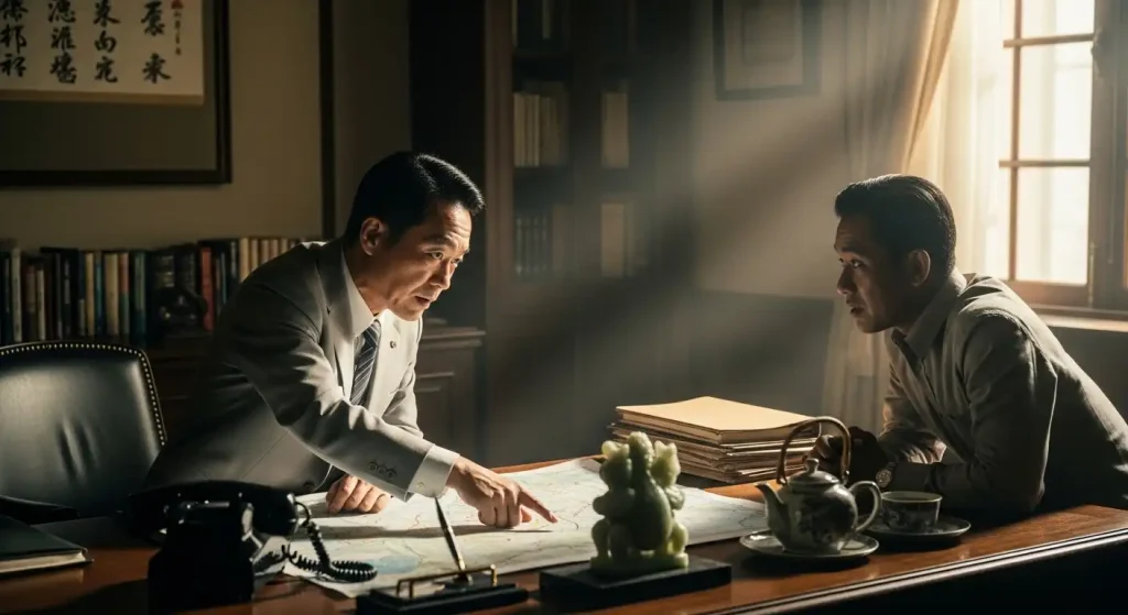 外務省と大使館、重厚な建物と地図。反撃の始まりを象徴